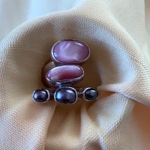 Lilly Barrack 5 Stone Asymmetrical Ring, Size 6 1/2 Slightly Adjustable